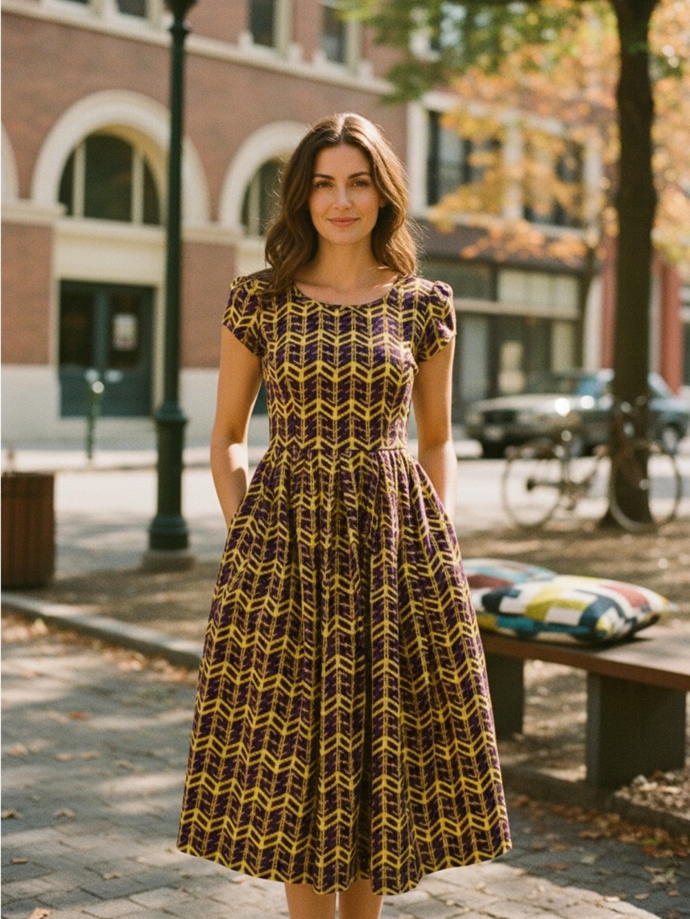 Chic Geometric Print Midi Dress- WITH POCKETS!!!